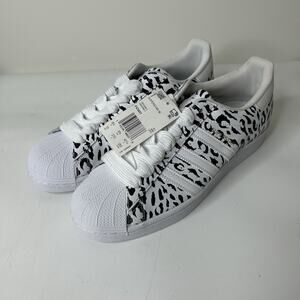 Adidas Women’s 10 Superstar Leather Cheetah Print Black White Shoes FV3451